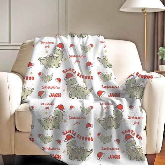 Couverture Polaire Dinosaure de Noël mignon Nom du Santasaurus