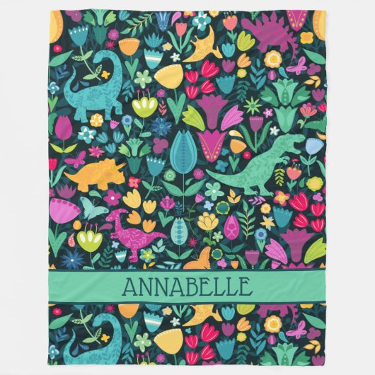 Couverture Polaire Dinosaure Floral Folk Silhouettes Belles Filles (Devant)