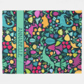 Couverture Polaire Dinosaure Floral Folk Silhouettes Belles Filles (Devant (Horizontal))