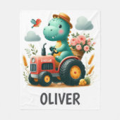 Couverture Polaire Dinosaure mignon sur tracteur rouge (Devant)