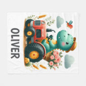 Couverture Polaire Dinosaure mignon sur tracteur rouge (Devant (Horizontal))