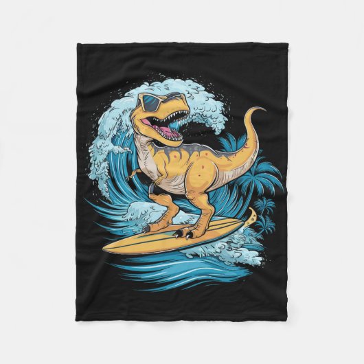 Couverture Polaire Dinosaure T-rex surfeur de plage  (Devant)
