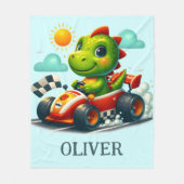 Couverture Polaire Dinosaure vert mignon dans une voiture de course (Devant)