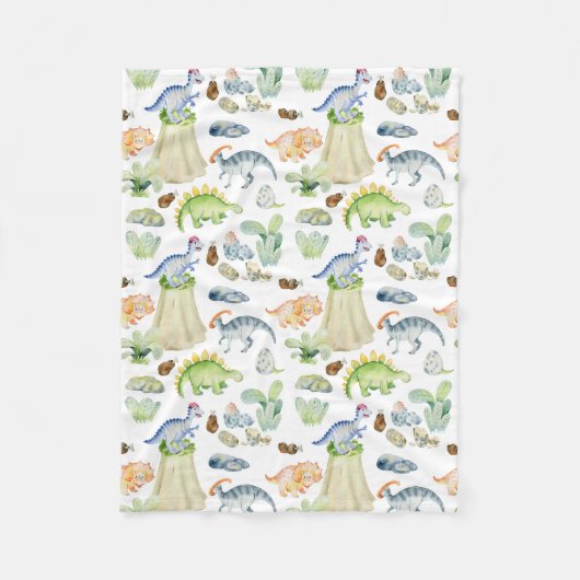Couverture Polaire Dinosaures aquarelle pour enfants (Devant)