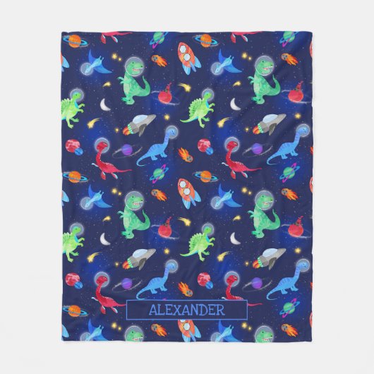 Couverture Polaire Dinosaures astronautes à l'aquarelle dans l'espace (Devant)