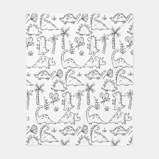 Couverture Polaire Dinosaures Illustrations Motif noir et blanc (Devant)