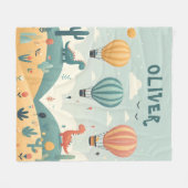 Couverture Polaire Dinosaures mignons et ballons à air chaud (Devant (Horizontal))