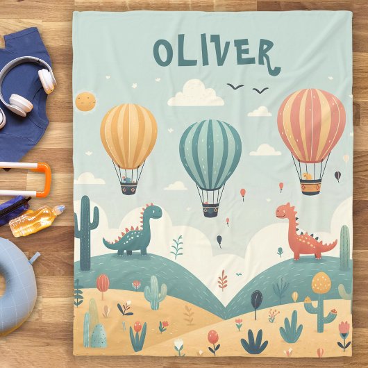 Couverture Polaire Dinosaures mignons et ballons à air chaud