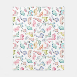 Couverture Polaire Dinosaures mignons, motif d'aquarelle pour enfants