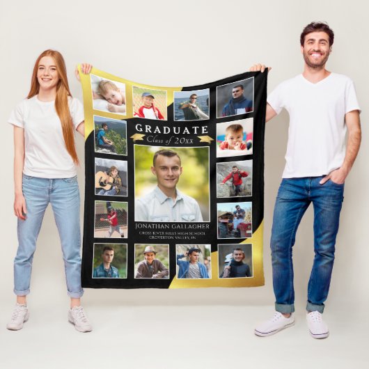 Couverture Polaire Diplômé Black Gold 15 Photo Collage (En situation)