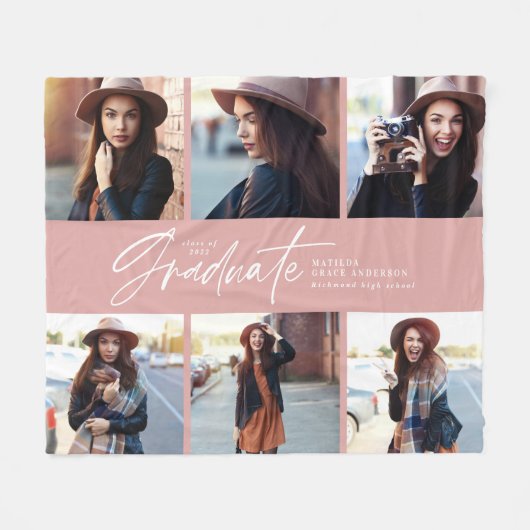 Couverture Polaire Diplôme de script moderne girly rose multi photo (Devant (Horizontal))