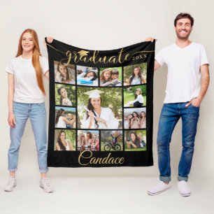 Couverture Polaire Diplômé Gold Script 13 Photo Collage Votre couleur