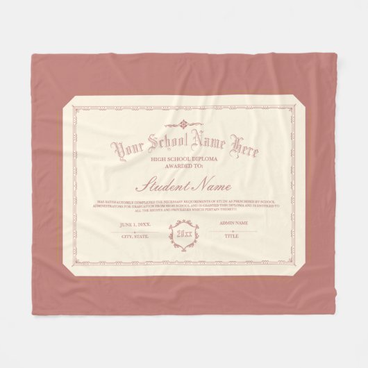 Couverture Polaire Diplôme personnalisé traditionnel rouge doux (Devant (Horizontal))