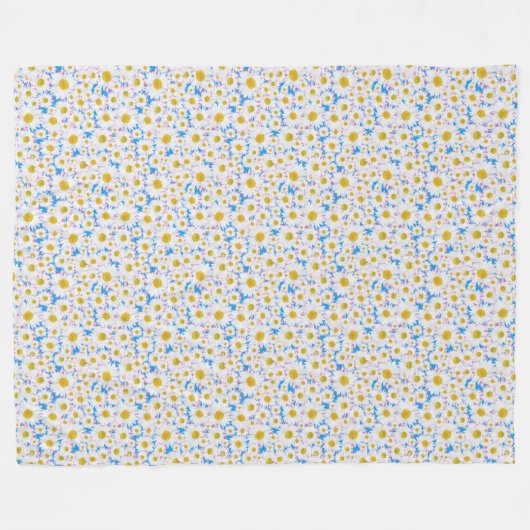 Couverture Polaire Ditzy Daisy Daisy sur Blue Custom Fleece Blanket (Devant (Horizontal))