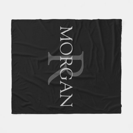 Couverture Polaire DIY Monogram & Name, Trendy Black with Grey Text (Devant (Horizontal))