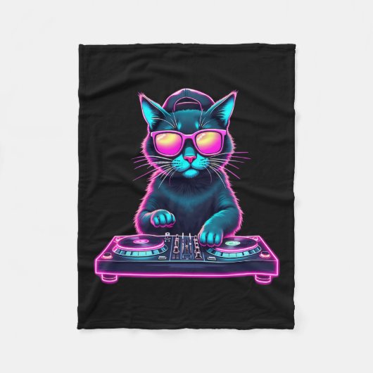 Couverture Polaire Dj House Chat Rainbow Dj Chat Kitty (Devant)
