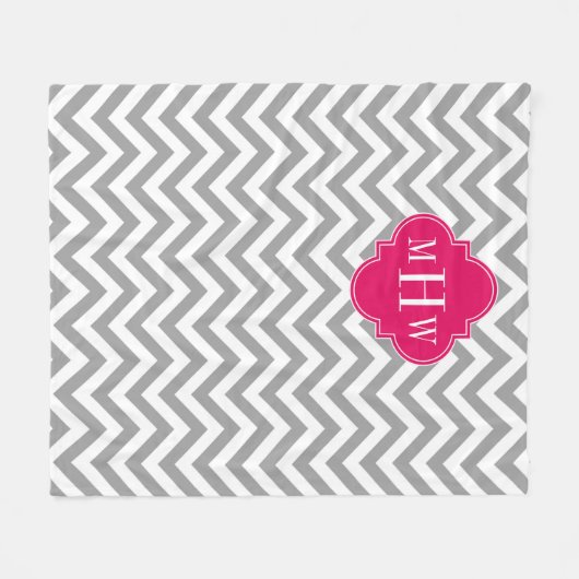 Couverture Polaire Dk Grey Lg Chevron Raspberry Quatrefoil 3 Monogram (Devant (Horizontal))
