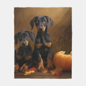 Couverture Polaire Doberman Chiot Automne Citrouille de plaisir (Devant)