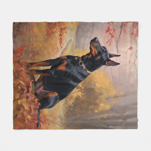 Couverture Polaire Doberman en automne Feuilles automne Inspire (Devant (Horizontal))