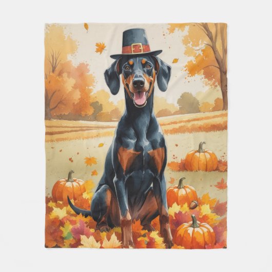 Couverture Polaire Doberman En Automne Quitte L'Art Thanksgiving (Devant)