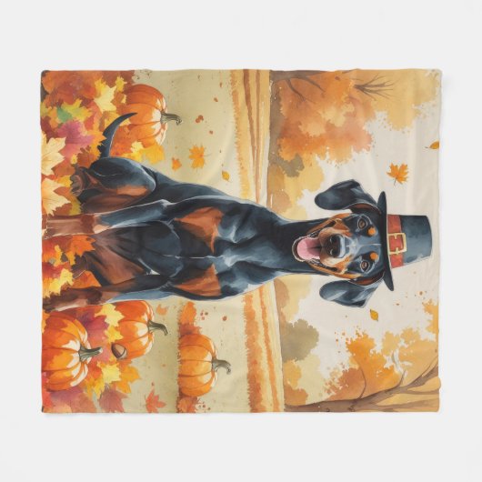 Couverture Polaire Doberman En Automne Quitte L'Art Thanksgiving (Devant (Horizontal))