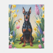 Couverture Polaire Doberman Fleurs de printemps chien Peinture (Devant)