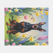 Couverture Polaire Doberman Fleurs de printemps chien Peinture (Devant (Horizontal))