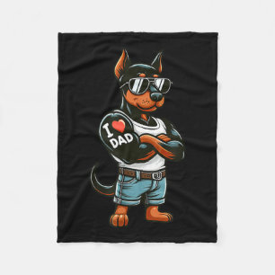 Couverture Polaire Doberman Pinscher I Love Papa Funny Chien Tattoo