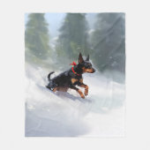 Couverture Polaire Doberman Pinscher neige de Noël hiver (Devant)