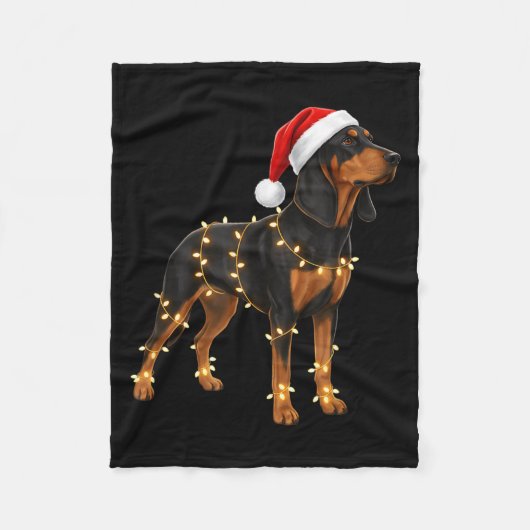 Couverture Polaire Dog Dachshund Wrapped In Christmas Lights - Holida (Devant)