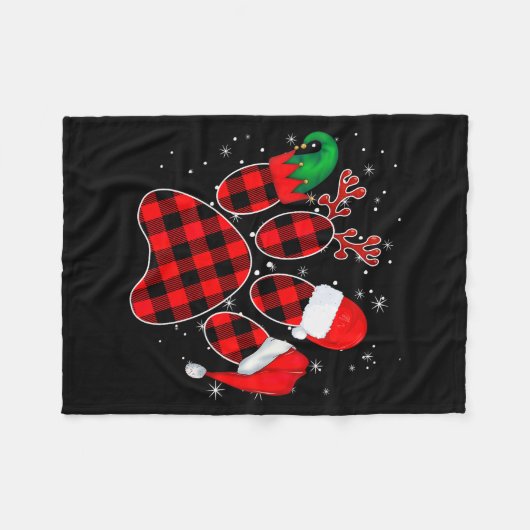 Couverture Polaire Dog Paws Christmas Buffalo Plaid Paw Santa Elf Rei (Devant (Horizontal))