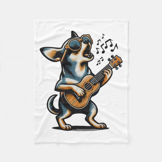 Couverture Polaire Dog Playing Guitar Singing Chihuahua Funny Dog Mar (Devant)