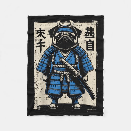 Couverture Polaire Dog Pug Samurai Funny Japanese Warrior Art Men Wom (Devant)