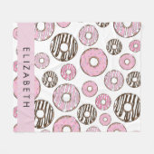 Couverture Polaire Donuts Roses, Donuts Blancs, Sprinkings, Votre Nom (Devant (Horizontal))