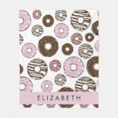 Couverture Polaire Donuts Roses, Donuts Brown, Sprinkings, Votre Nom (Devant)