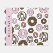 Couverture Polaire Donuts Roses, Donuts Brown, Sprinkings, Votre Nom (Devant (Horizontal))