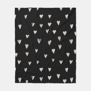 Couverture Polaire Doodités Noir Et Beige Motif Coeur