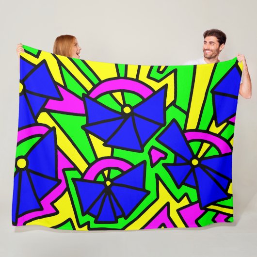 Couverture Polaire Doodle Art Fleurs Bleues (En situation)