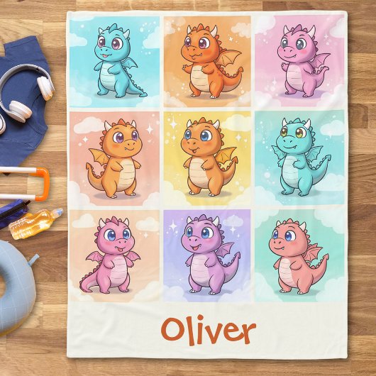 Couverture Polaire Doodle de dragon coloré mignon