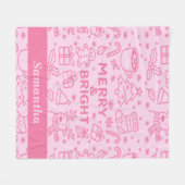 Couverture Polaire Doodle de Noël rose | Un séjour confortable (Devant (Horizontal))