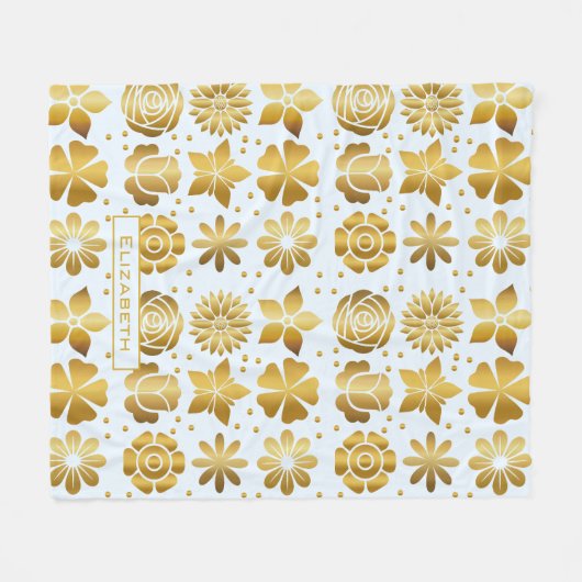 Couverture Polaire Doodle motif floral doré nom personnalisé (Devant (Horizontal))
