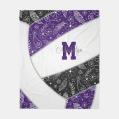 Couverture Polaire Doodle motif floral violet noir volleyball (Devant)