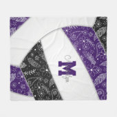 Couverture Polaire Doodle motif floral violet noir volleyball (Devant (Horizontal))