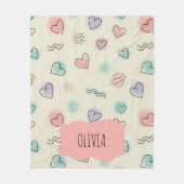 Couverture Polaire Doodles de coeur, points et lignes ondulées (Devant)