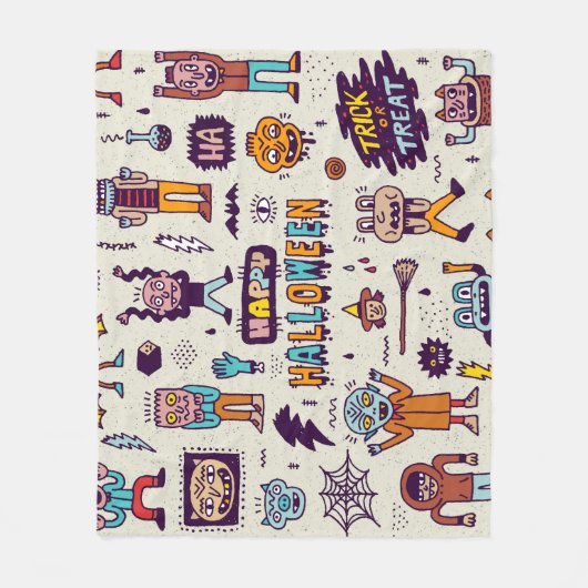 Couverture Polaire Doodles d'Halloween, bande dessinée délirante sans (Devant)