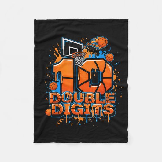Couverture Polaire Double Digits Birthday 10 Year Old Boy Basketball (Devant)