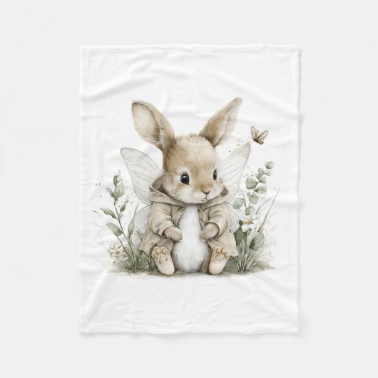 Couverture Polaire Douce illustration de lapin fée à l'aquarelle (Devant)