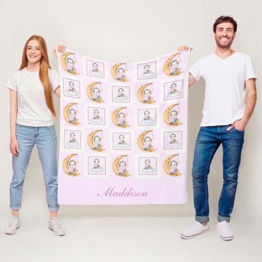 Couverture Polaire Douce Lune Bébé Pingouin Rose (En situation)