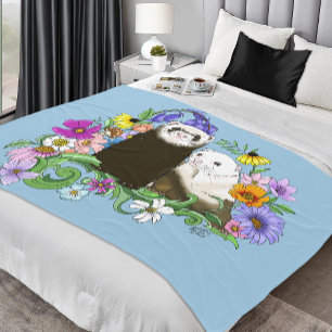 Couverture Polaire Douce Paire de Furets Floraux Bleus Fantaisistes