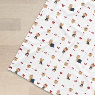 Couverture Polaire Douces Yorkies Nœuds et Cœurs - Blanc -